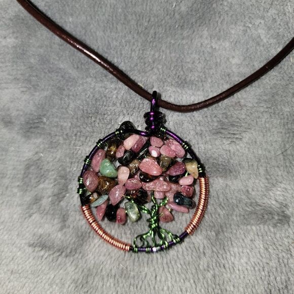 Tourmaline Tree Of Life Pendant Necklace (N25) - Picture 3 of 3